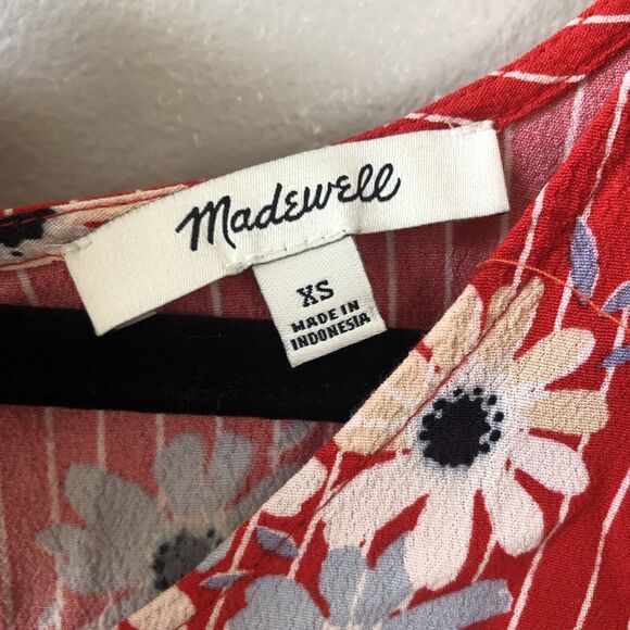 Madewell Top Womens XS Floral Stripe Cropped Boxy Oversized Keyhole Back Boho - Picture 6 of 10